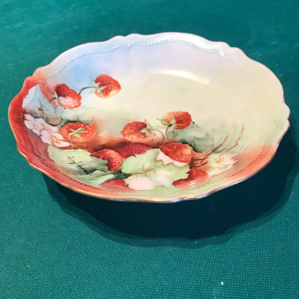 Hand painted, embossed bowl with fluted edges & strawberry designs-Royal Austria